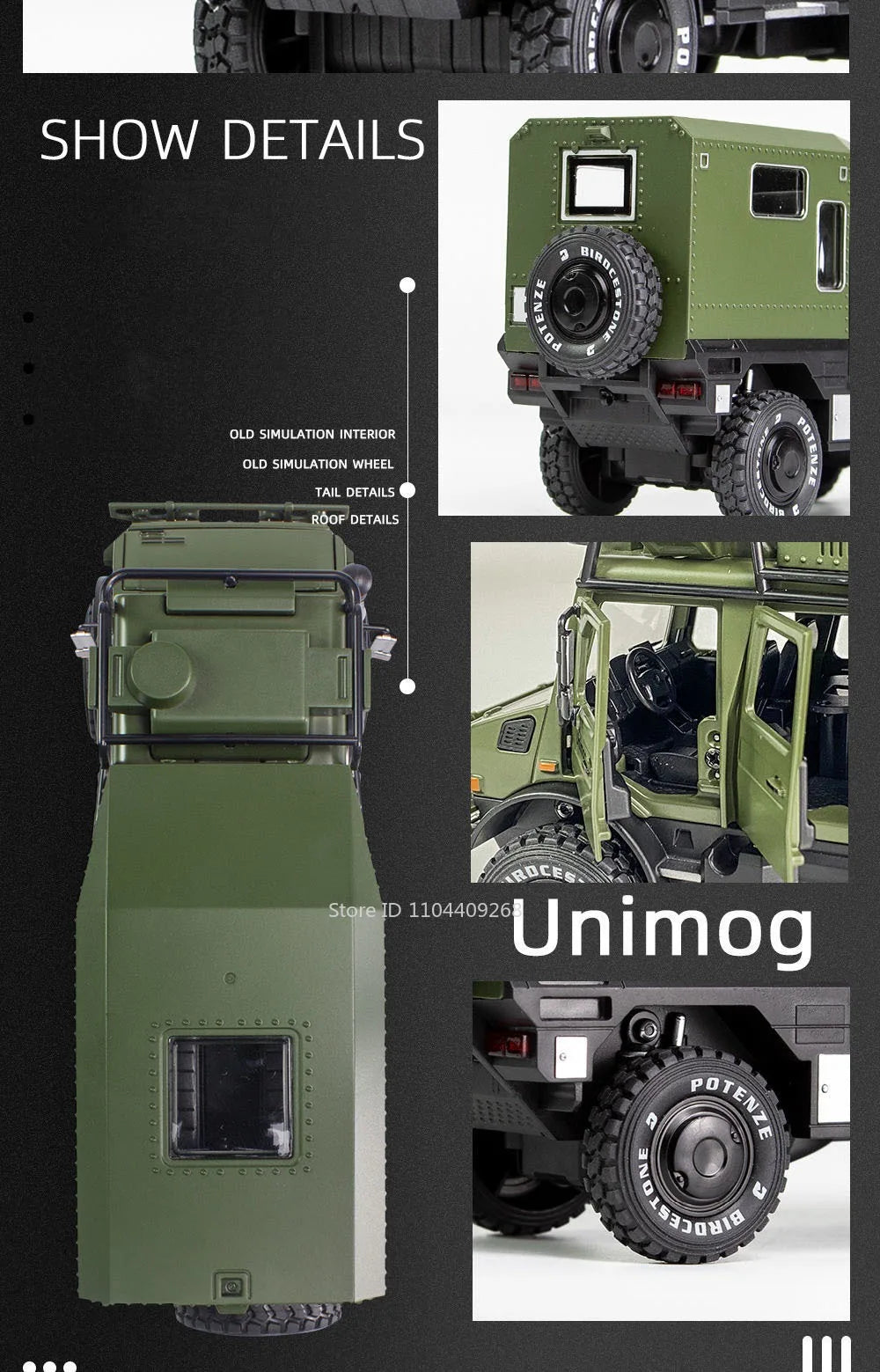 1:28 Scale Unimog U5000 Land Rover Defender Toy Car Model Rubber Tire Alloy Diecast Sound Light Off-Road Vehicle  Toy