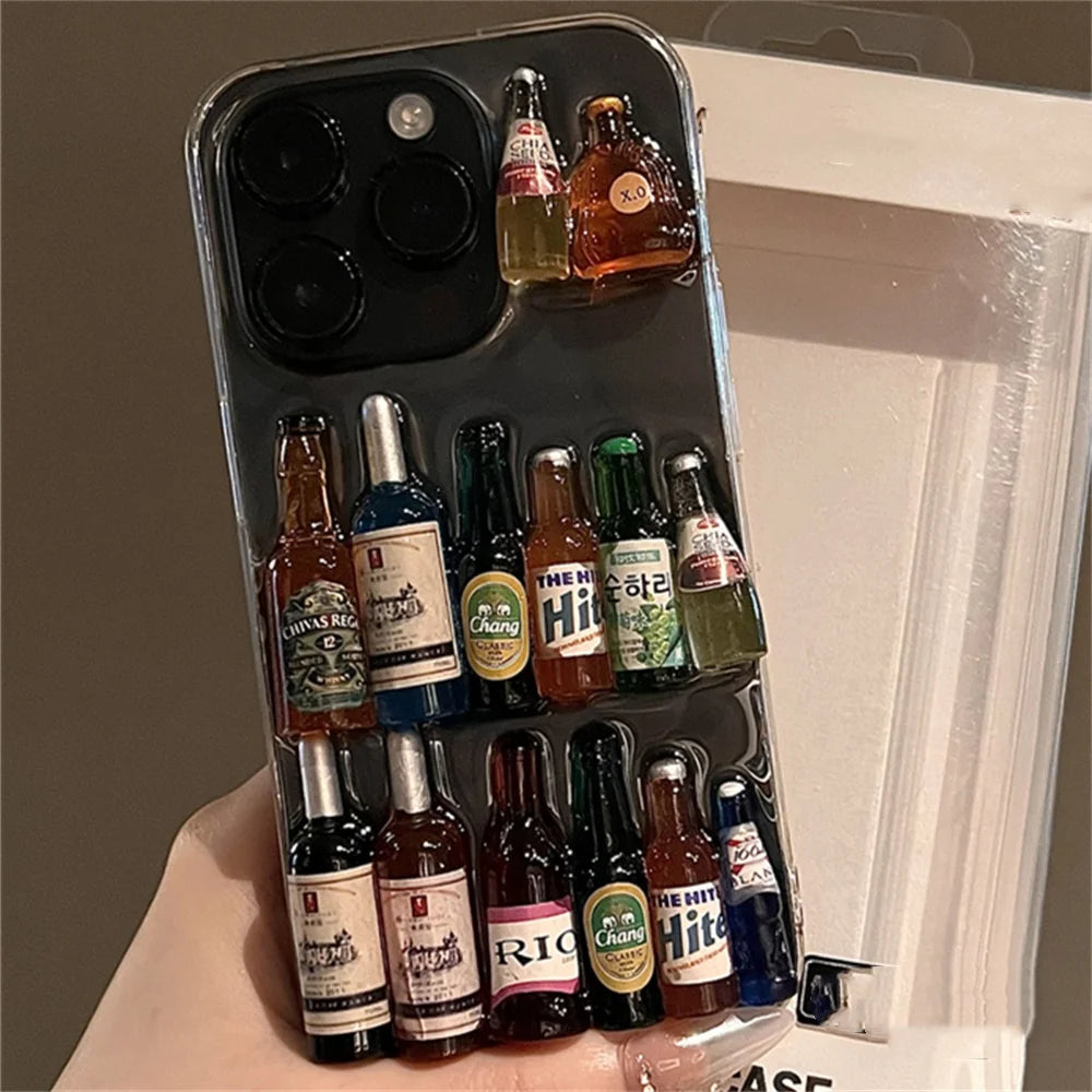 Funny Creative Wine Liquor Bottle Phone Case For iPhone 16 15 13 14 Pro Max Plus INS Cute Drink Gift Soft Silicone Cover