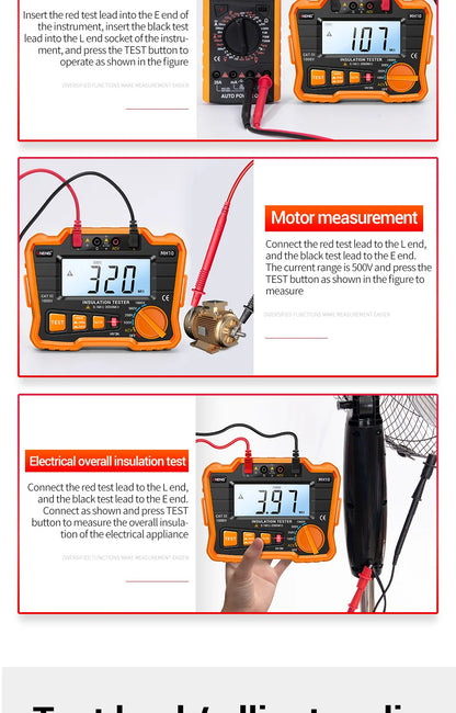 HD Digital Insulation Resistance Gauge Ohmer Testers 1000V Megometer Megohmmeter Ohm Test Auto Range Backlight Meters