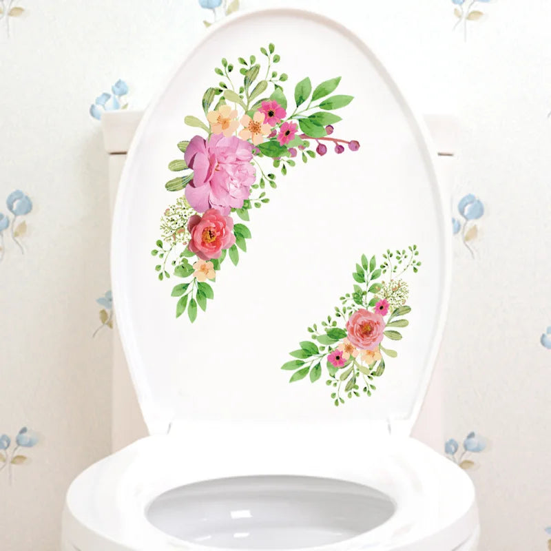 Green Plant Leaves Bathroom Toilet Sticker WC Closestool Wall Sticker Self Adhesive Mural Beautify Flower Home Decoration Decals