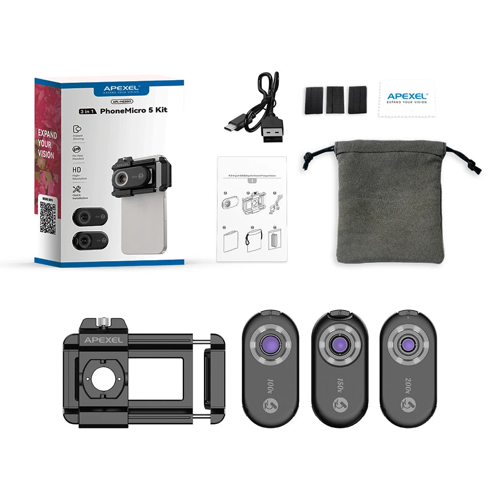 4 in 1 Smartphone Microscope Lens Kit with Universal Clip