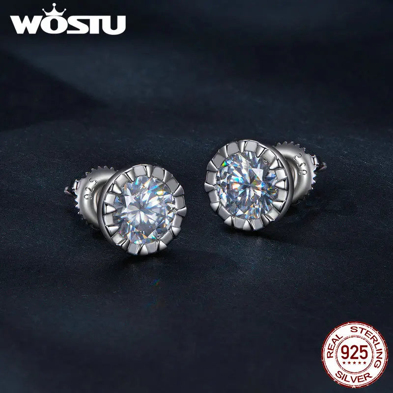 2ct D VVS1 Moissanite Faceted Stud Earrings For Women 925 Sterling Silver Classical Round 6.5MM Round