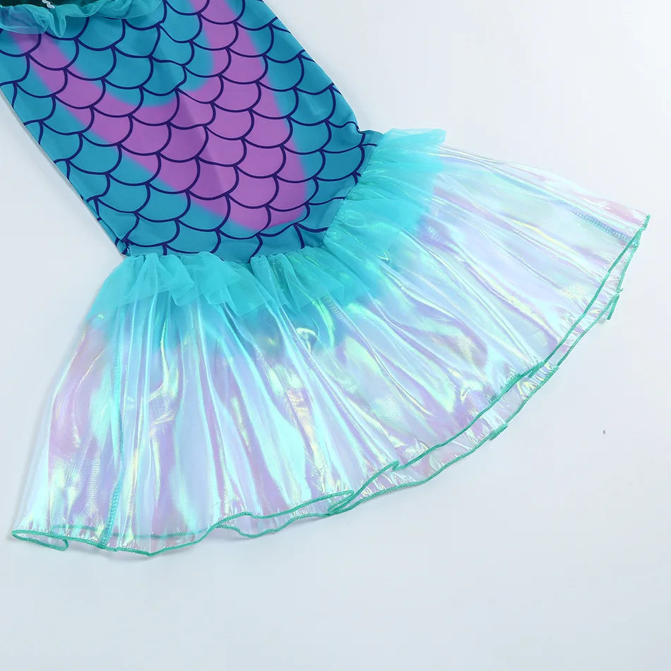 New Blue Red Purple Three Colors Mermaid Flying Sleeve Fishtail Beautiful Dress For Girl Summer Beach Party Cool Gown