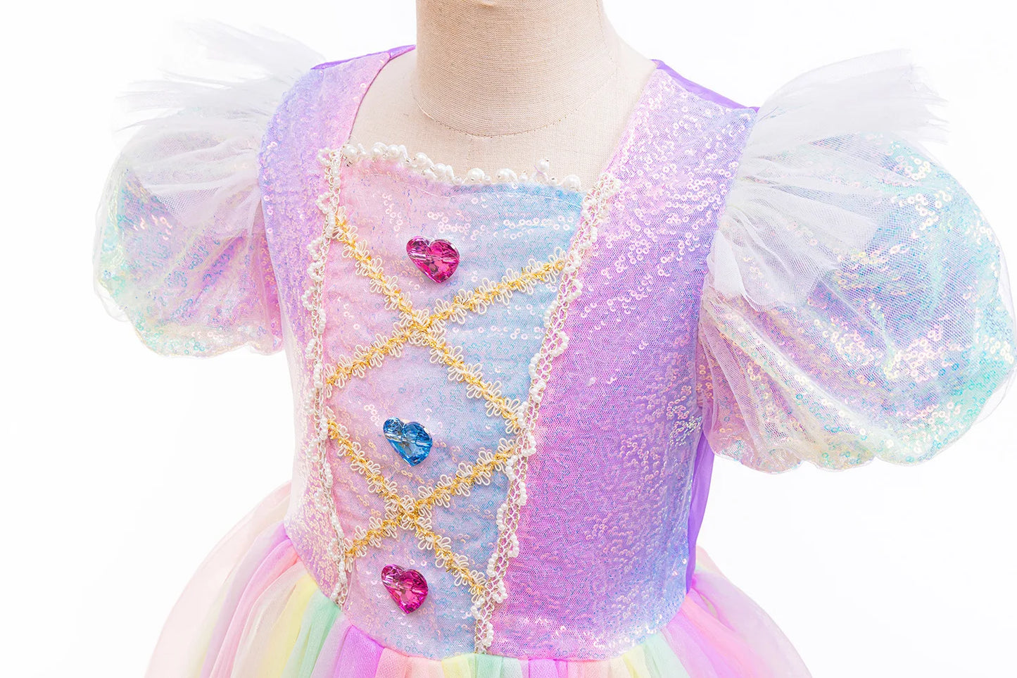 Rainbow Gradient Princess Ball Gown with Puff Bubble Sleeves