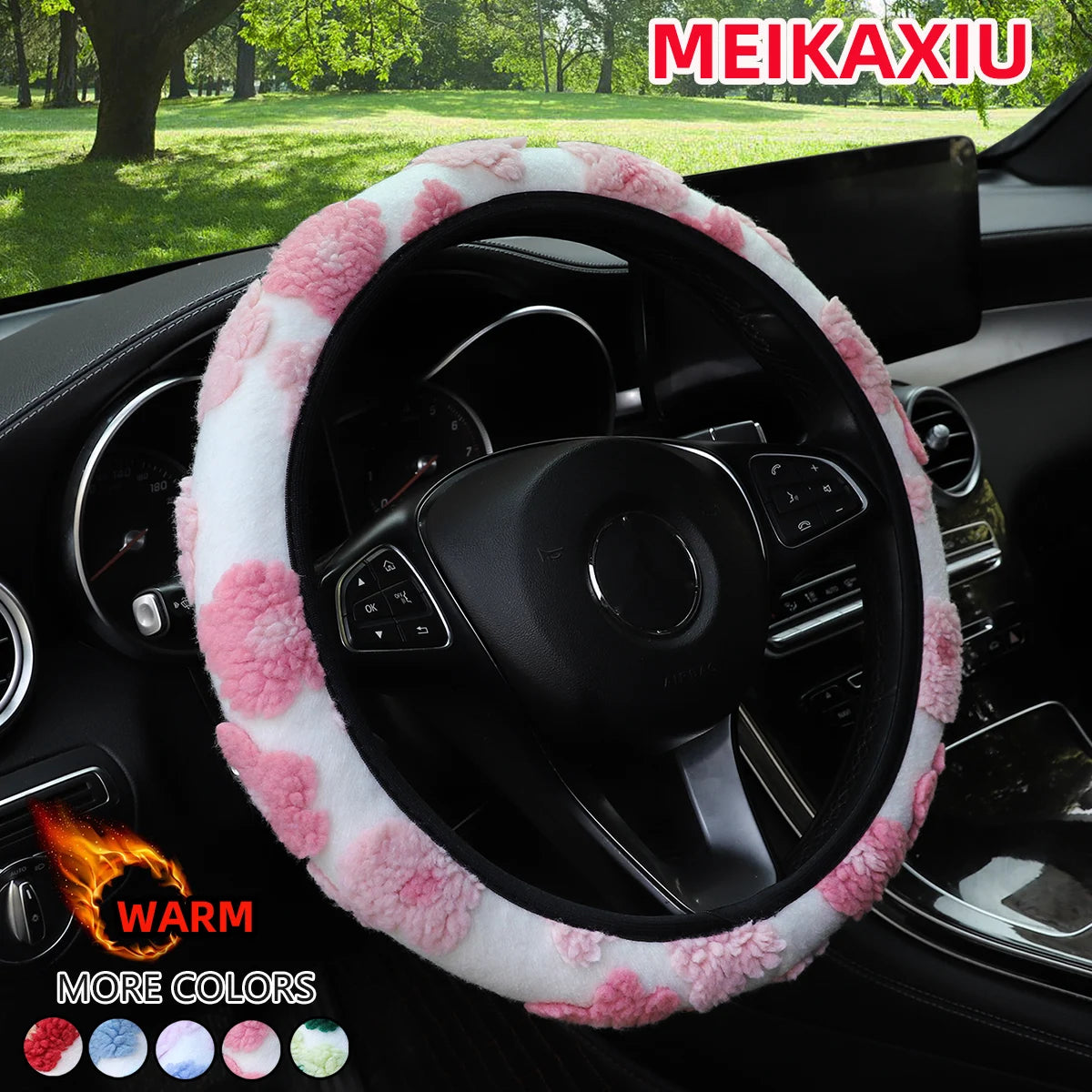 Winter Warm Plush Flower Car Steering Wheel Cover 37CM 38CM