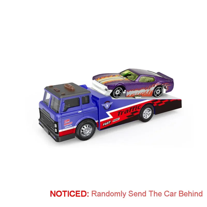 Scale 1:64 Container Alloy Trailer Model Toy Car Diecast Metal Movable Joint Pull Back Rescue Engineering Vehicles Gifts for