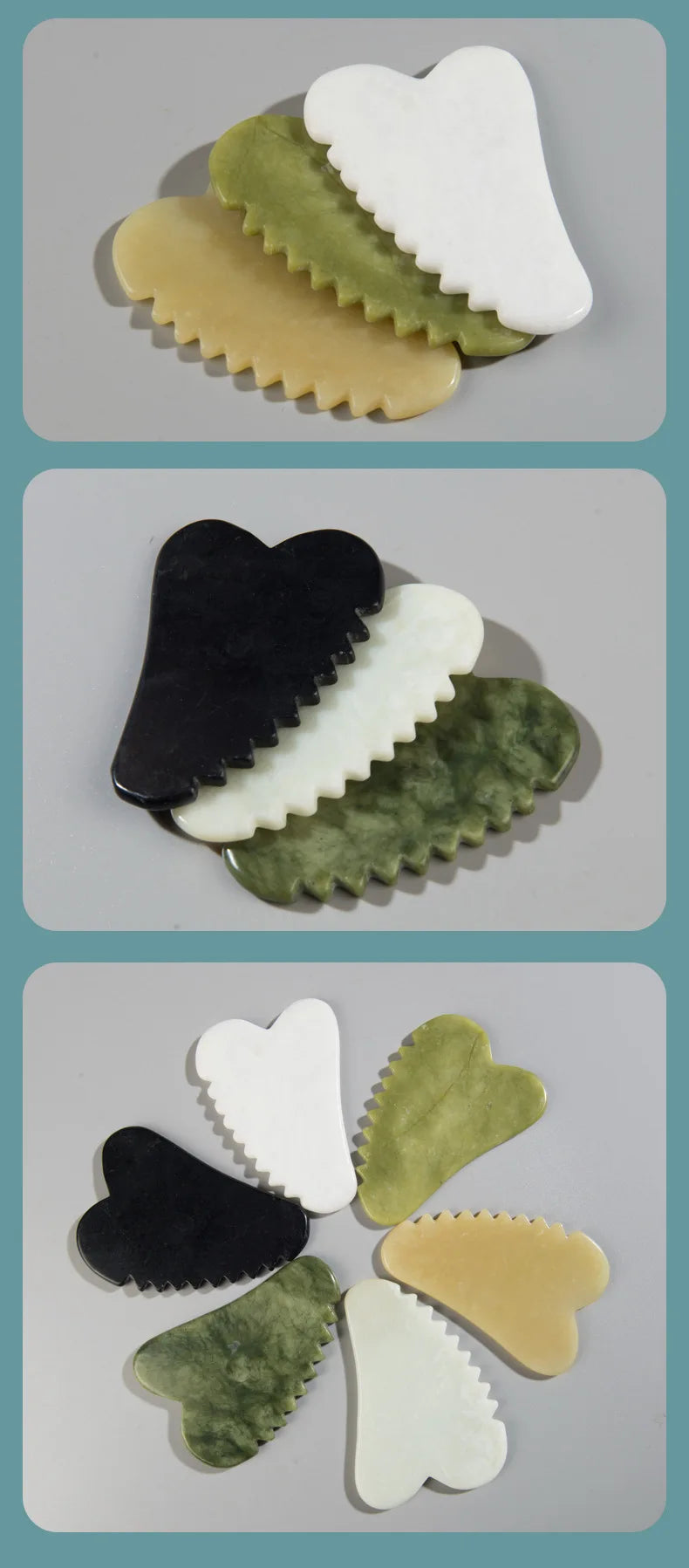 Jade Stone Gouache Scraper Sawtooth Gua Sha Massage Tools For Body Meridian Scraping Face Lifting Slimming Skin Detox Beauty SPA