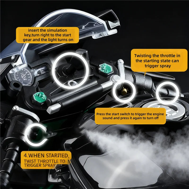 Key Control Diecast H2 H2R Sports Motorcycle Model 1 to 9 Scale