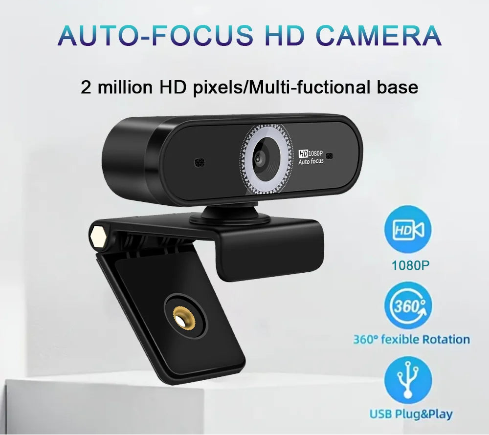 Webcam 2MP 1080P HDR Built-in Microphone 30fps Auto-focus USB Web Cam for Video Conference Online Teaching Boardcast Camera