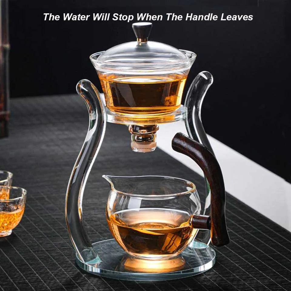 Automatic Lazy Kungfu Glass Tea Set  Rotating Cover Bowl Household Heat-Resistant Teapot Glass teapot