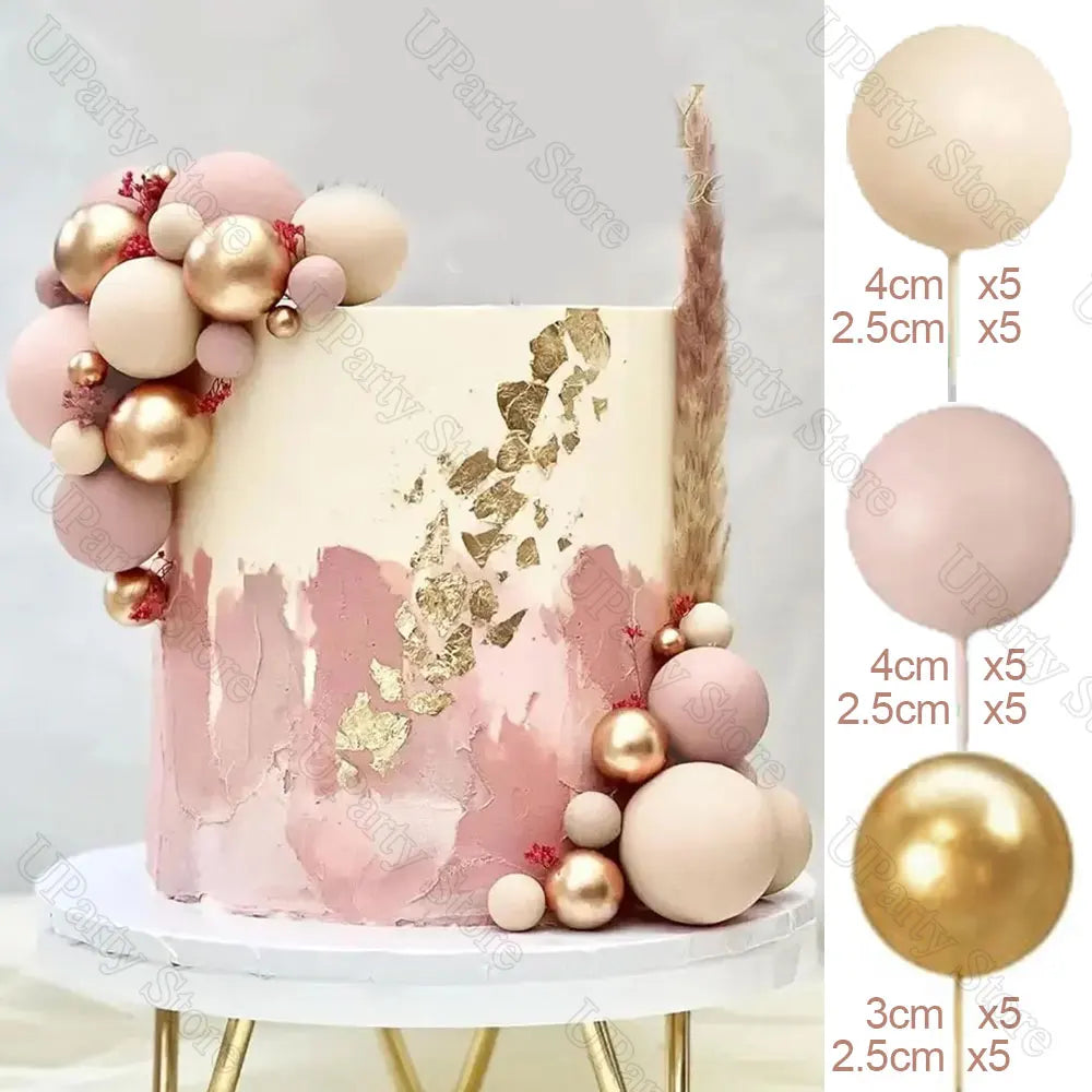 1 Set Pink Bear Cake Toppers Boho Rainbow Nude  Pink Balls Cake Decorations for Birthday Baptism  Shower Party Favor