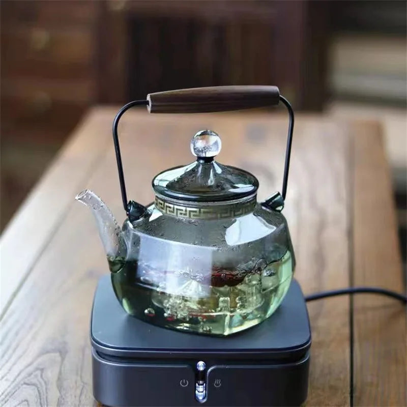 Japanese Square Heat Resistant Glass Teapot Steaming and Boiling Dual-use Lifting Beam Tea Pot Glass Kettle Kung Fu Tea Set