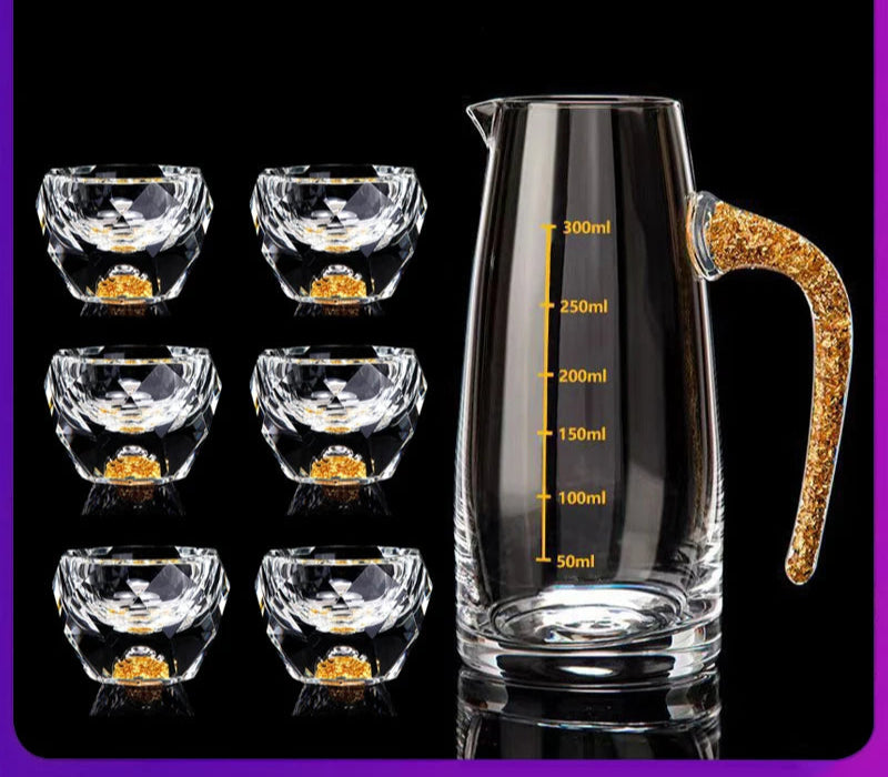Diamond Cutting Crystal Liquor Glasses Set With Wine Dispenser Vodka Shot Glass Wine Glasses Whiskey Spirits Sake Brandy Teacup