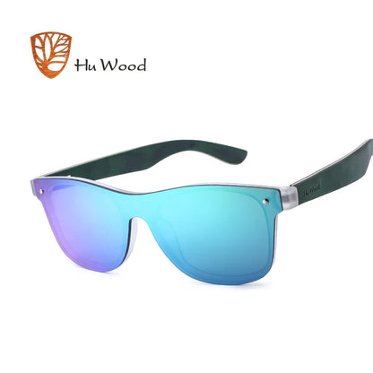 Plastic Frame Sunglasses Wooden Earpieces Rectangle Shades Uv400