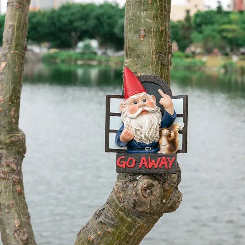 Go Away Rude Middle Finger Gnome Garden Statue Gnome Figurine Resin Angry Wacky Guardian Gnome Home Wall Tree Hanging Decor