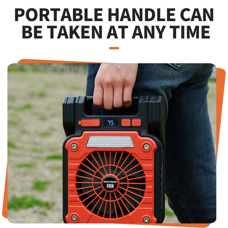 Outdoor Solar Rechargeable Camping Fan Light Foldable Tent Lantern with LED Light USB Portable