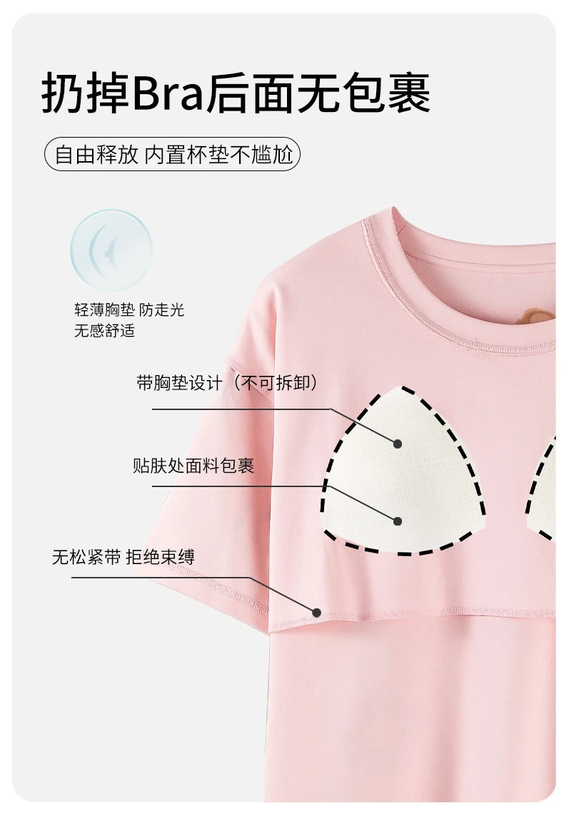 Women’s Cotton Nightgown – Korean Style Cute Print, Summer Short Sleeve Sleepwear Dress