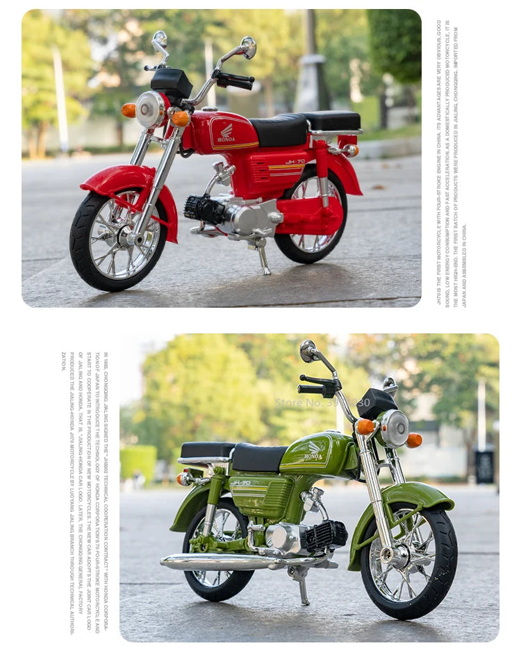 1/10 Scale Honda JiaLing JH-70 Alloy Classic Motorcycle Toys Diecast Simulation Metal Motorcycle Sound and Light Model