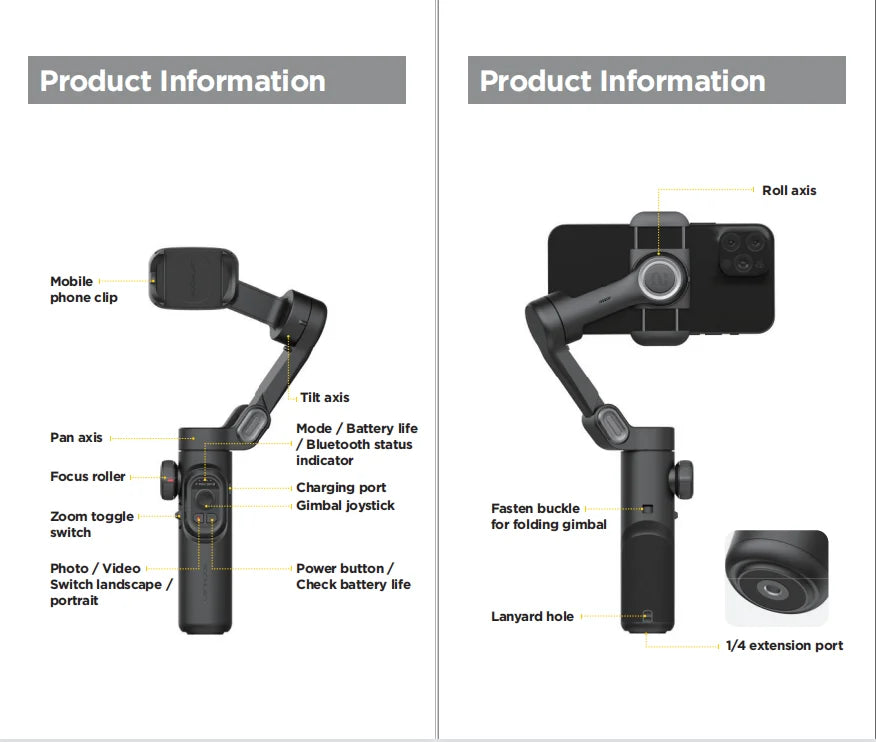 3-Axis Handheld Gimbal Stabilizer SmartXE for Smartphone for iPhone Android AI Face Tracking TikTok Vlog