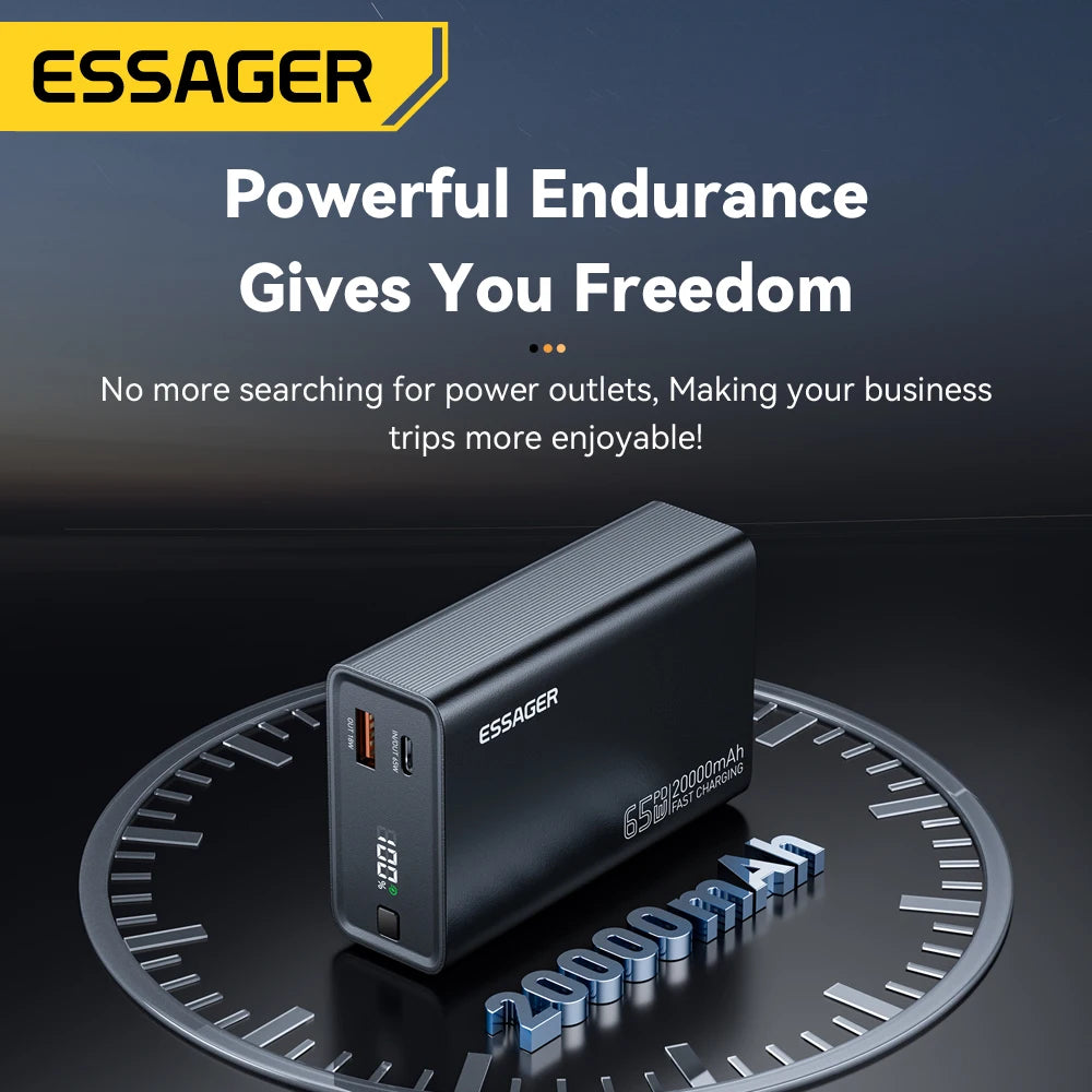 20000mAh Power Bank 65W PD Fast Charging with Built-in Cables Digital Display Portable Charger for Laptop iPhone Mac