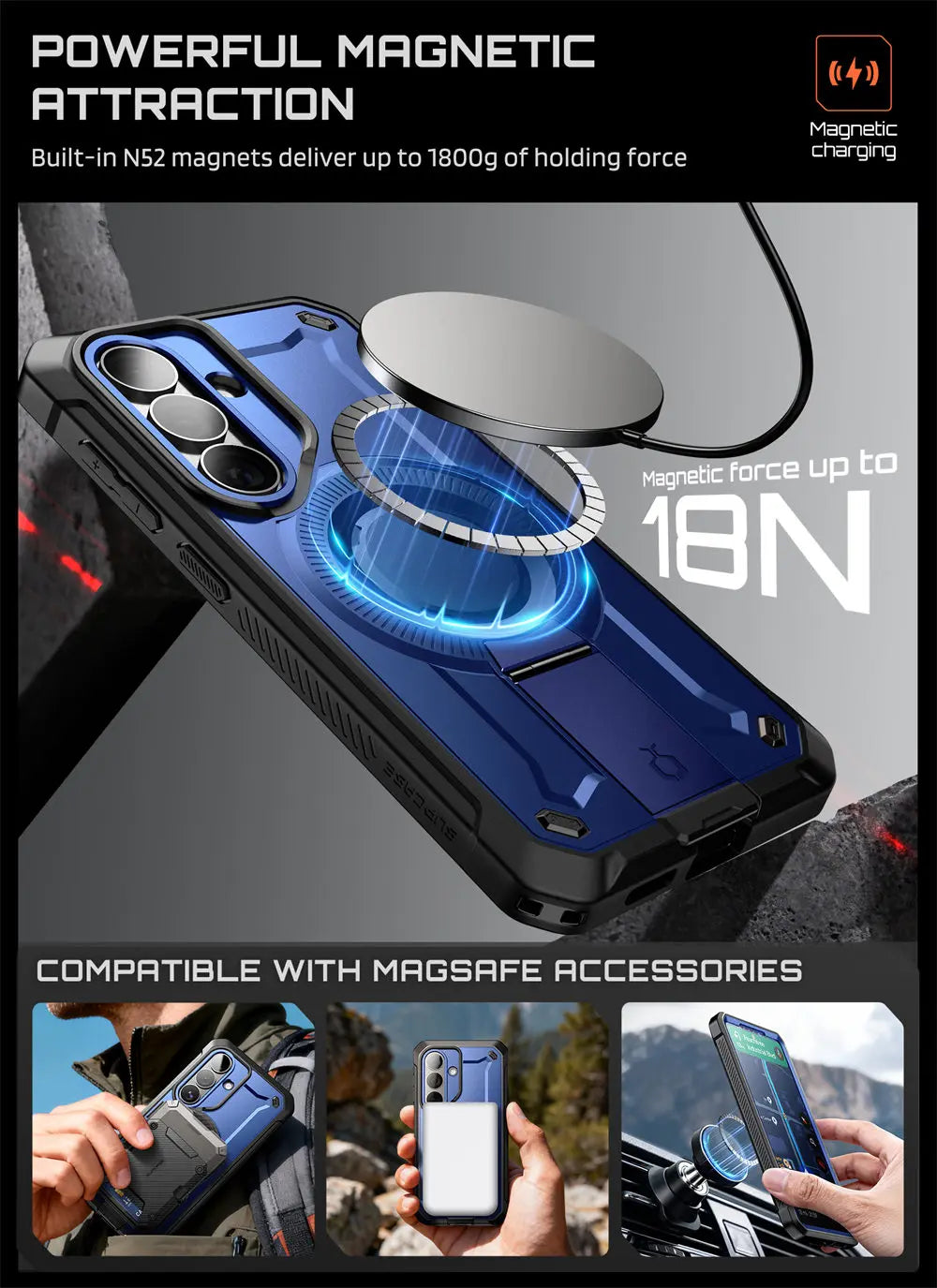 Rugged Magnetic Phone Case with Kickstand and Belt Clip for Samsung Galaxy S26 Plus