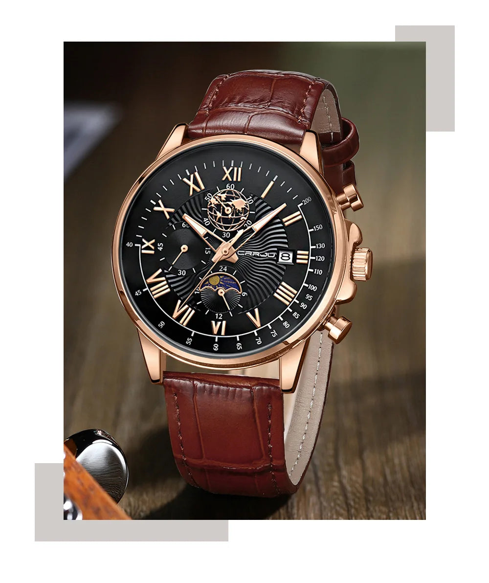 Watch Fashion Business Quartz Watch Sun, Moon and Star Multifunctional Luminous Waterproof Father's Day Gift