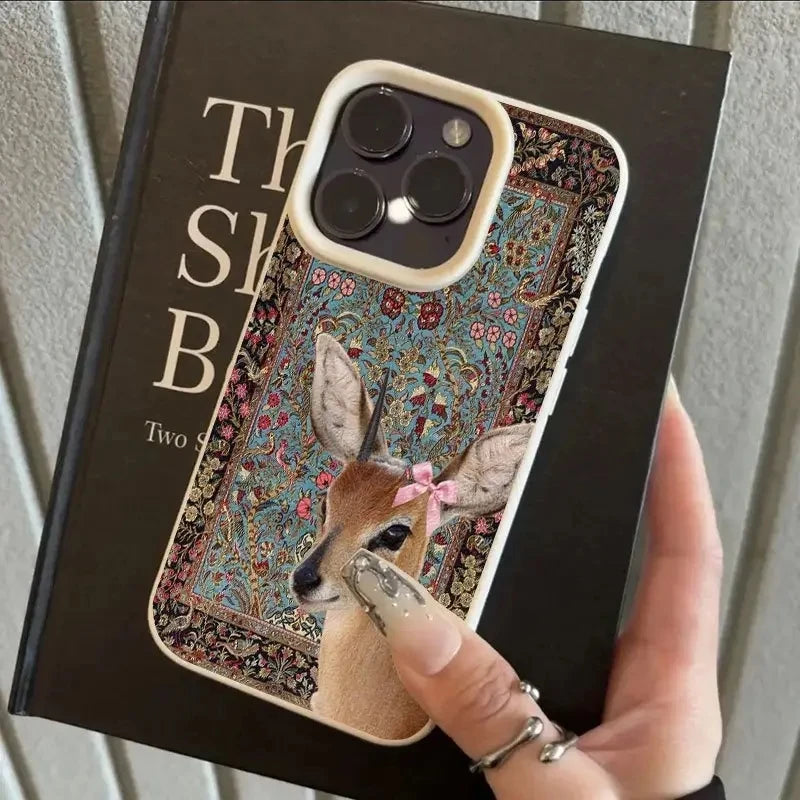 For iPhone 16 Case Vintage Deer Lichee Pattern Phone Cases for iPhone 14 15 16 17 Air Pro Max 16E XS XR Plus Soft Cover