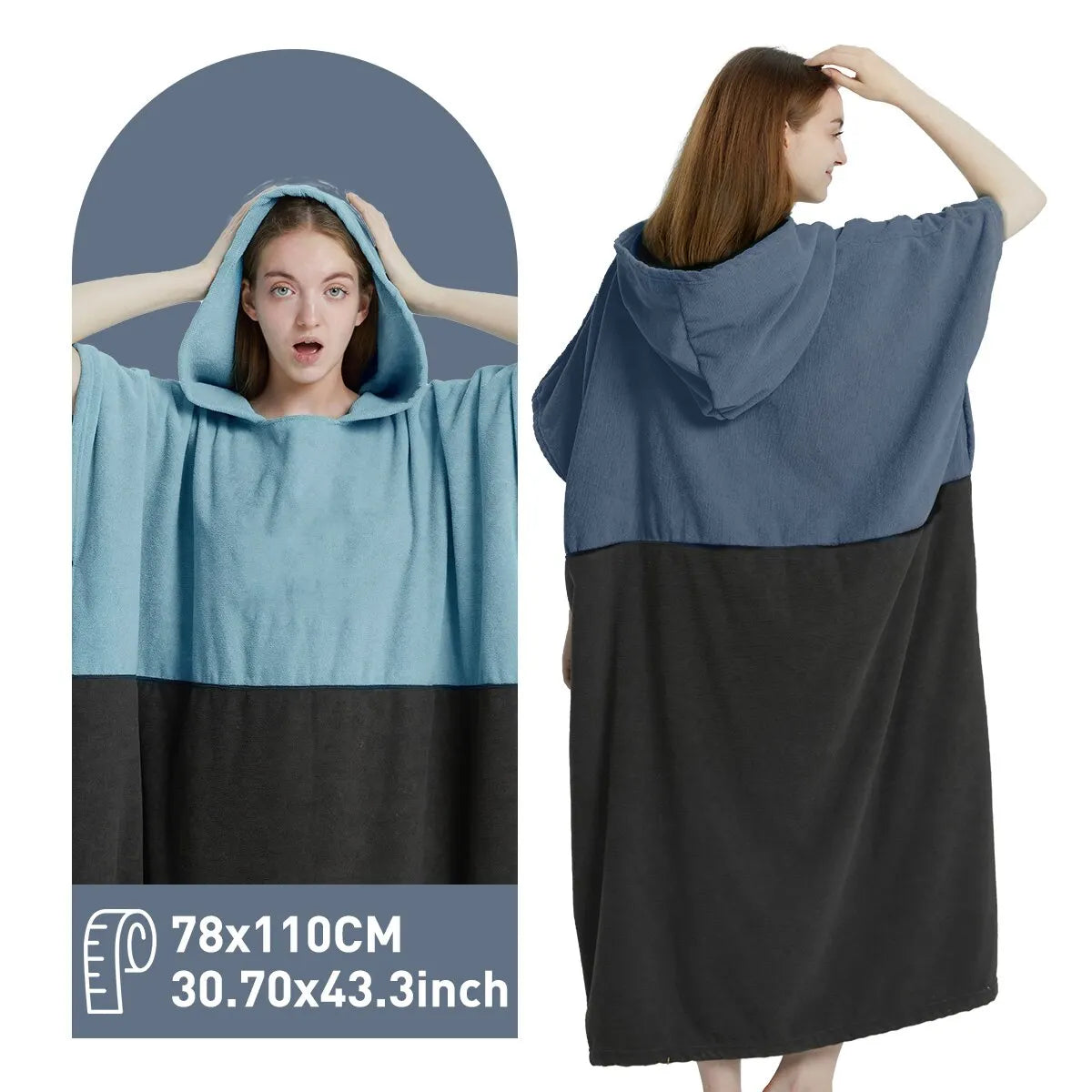Quick Dry Microfiber Surf Poncho Towel with Hood for Adults