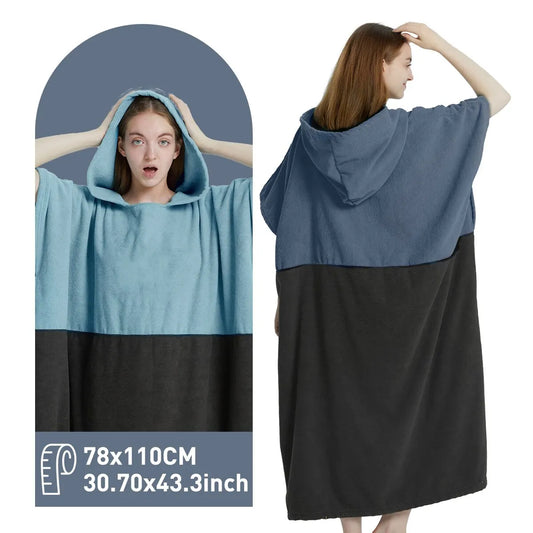 Quick Dry Microfiber Surf Poncho Towel with Hood for Adults