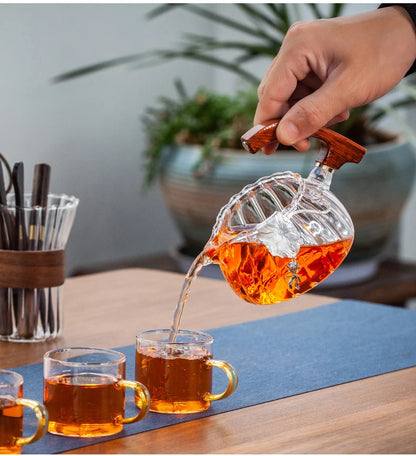 Heat-resistant Kungfu Tea Drinking Tea Set Creative Horse Teapot Full Automatic Glass Teapot Infuser Magnetic Water Diversion