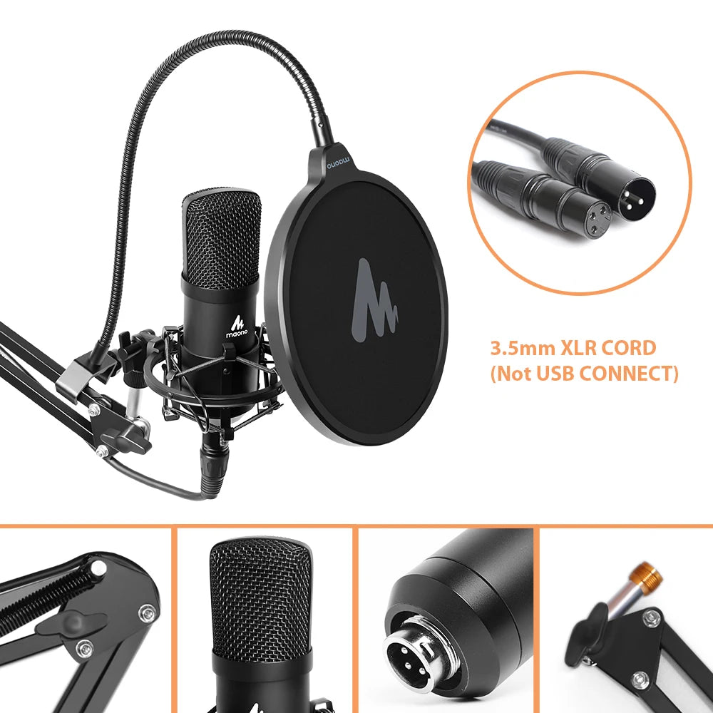 XLR Condenser Microphone Professional Studio Cardioid Microphone Kit Podcast Streaming Mic for Broadcast YouTube Recording