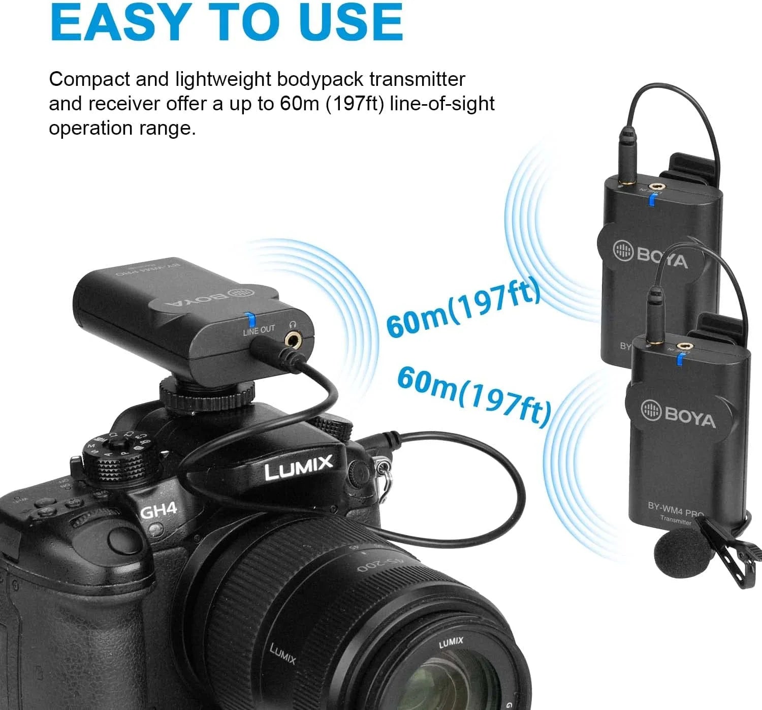 BY-WM4 PRO Wireless Lavalier Microphone for iPhone Android Smartphone DSLR Cameras Youtube Recording Live Streaming Vlog