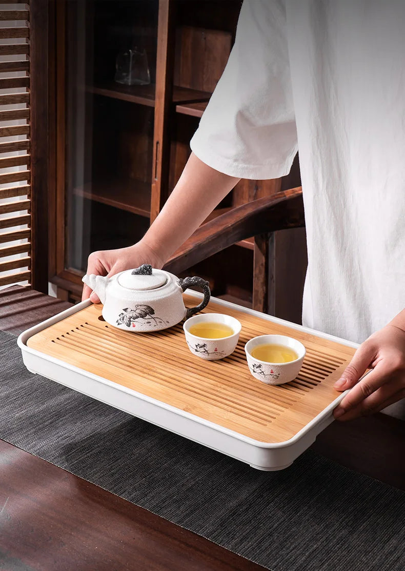 Bamboo Tea Tray Home Living Room Kungfu Tea Set Small Tea Tray Draining Dry Soaking Table Storage Wet And Dry Use