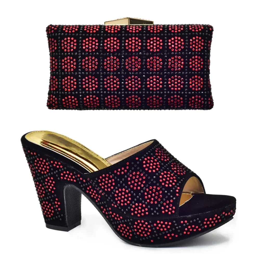 Luxury Designer Shoes Italian Shoe and Bags Matching Set with Rhinestone Women's Shoe New Trend Italy Shoe with Bag Set