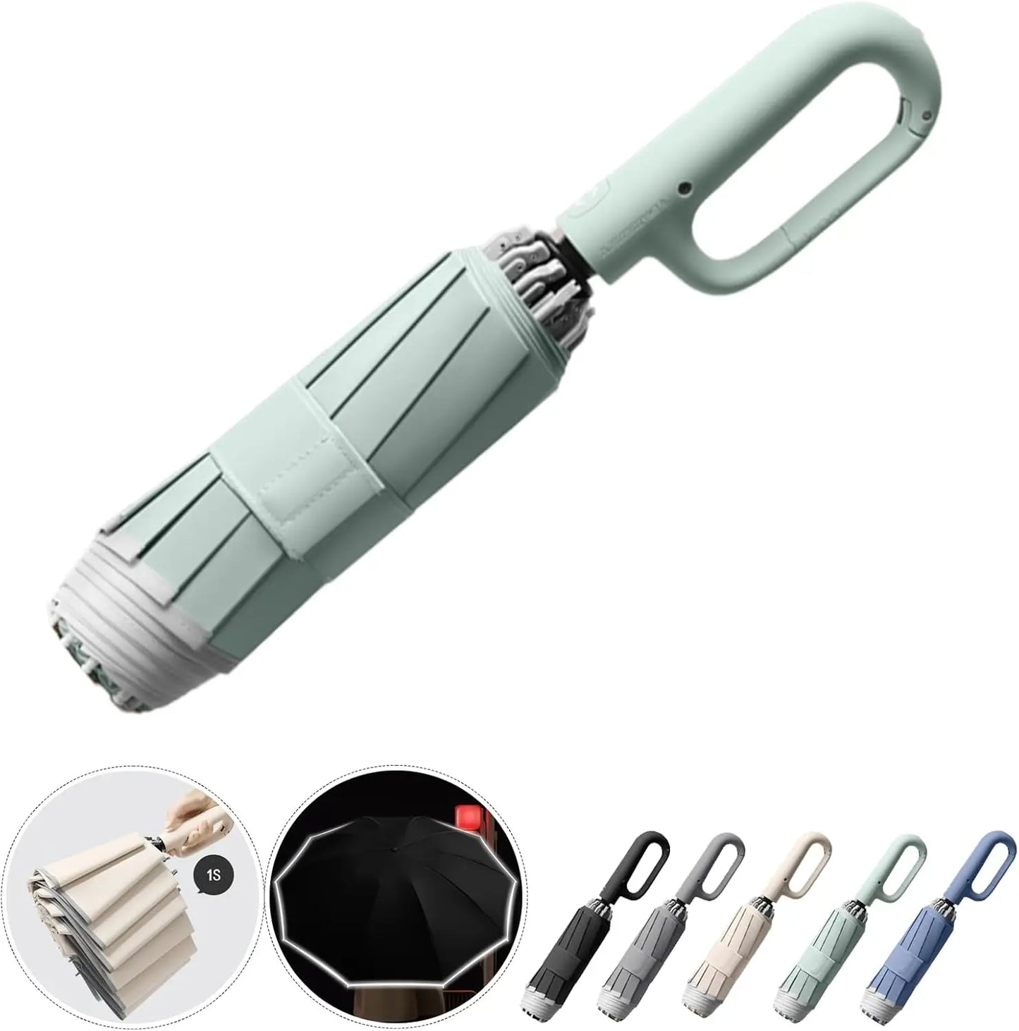 Ring Buckle Automatic Umbrella: Reflective Safety Strip，Reverse Folding, Lightweight Compact Travel Portable