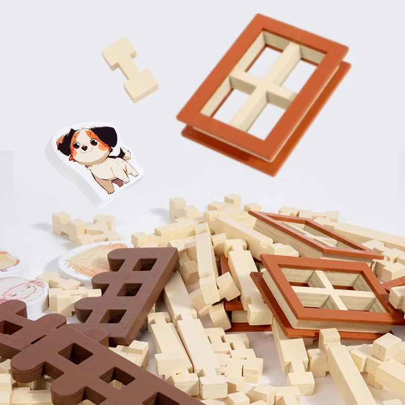 Wooden Beach Villa Building Blocks Construction Toy Set