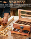 Cigar Humidor with Digital Hygrometer, Humidifier and Accessory Drawers, Glass Top Spanish Cedar Humidor, Holds 20-35 Cigars