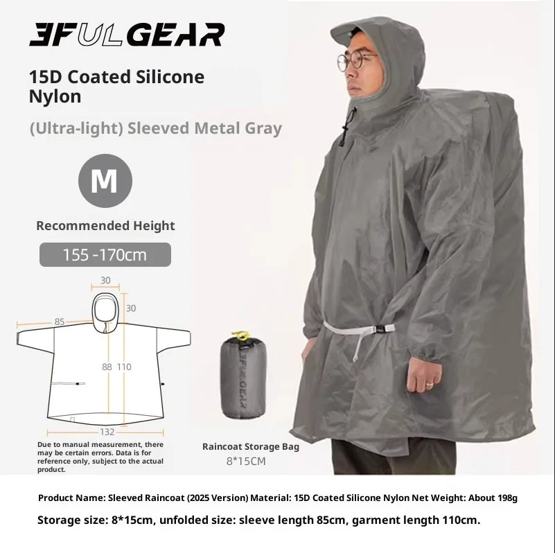 Ultralight Waterproof Nylon Rain Poncho for Hiking Cycling and Camping