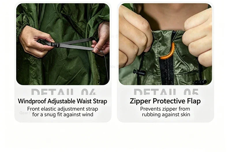 Ultralight Waterproof Zipper Raincoat with Adjustable Hood for Hiking and Camping