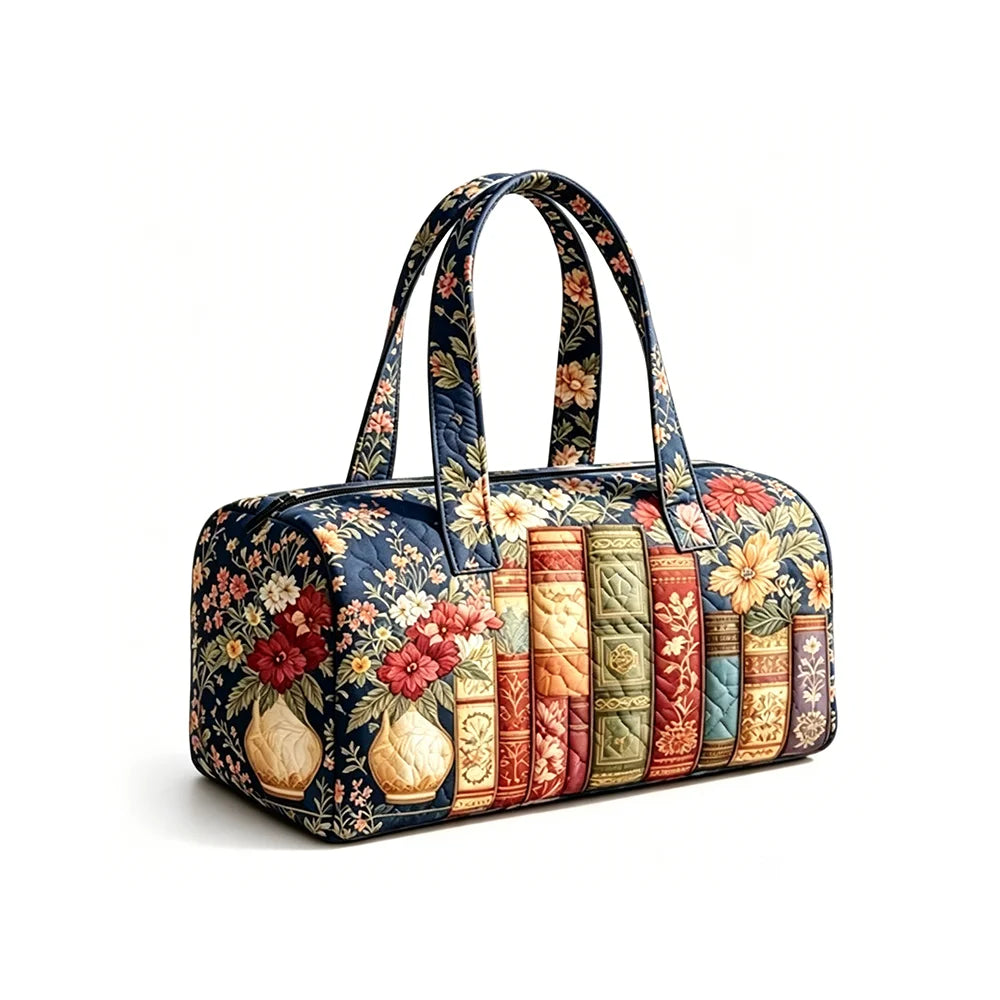Summer Quilted Duffel Bag Tropical Vacation Carry-on Luggage Beach Travel Tote with Zipper Coconut Tree Surfboard Print Handbag