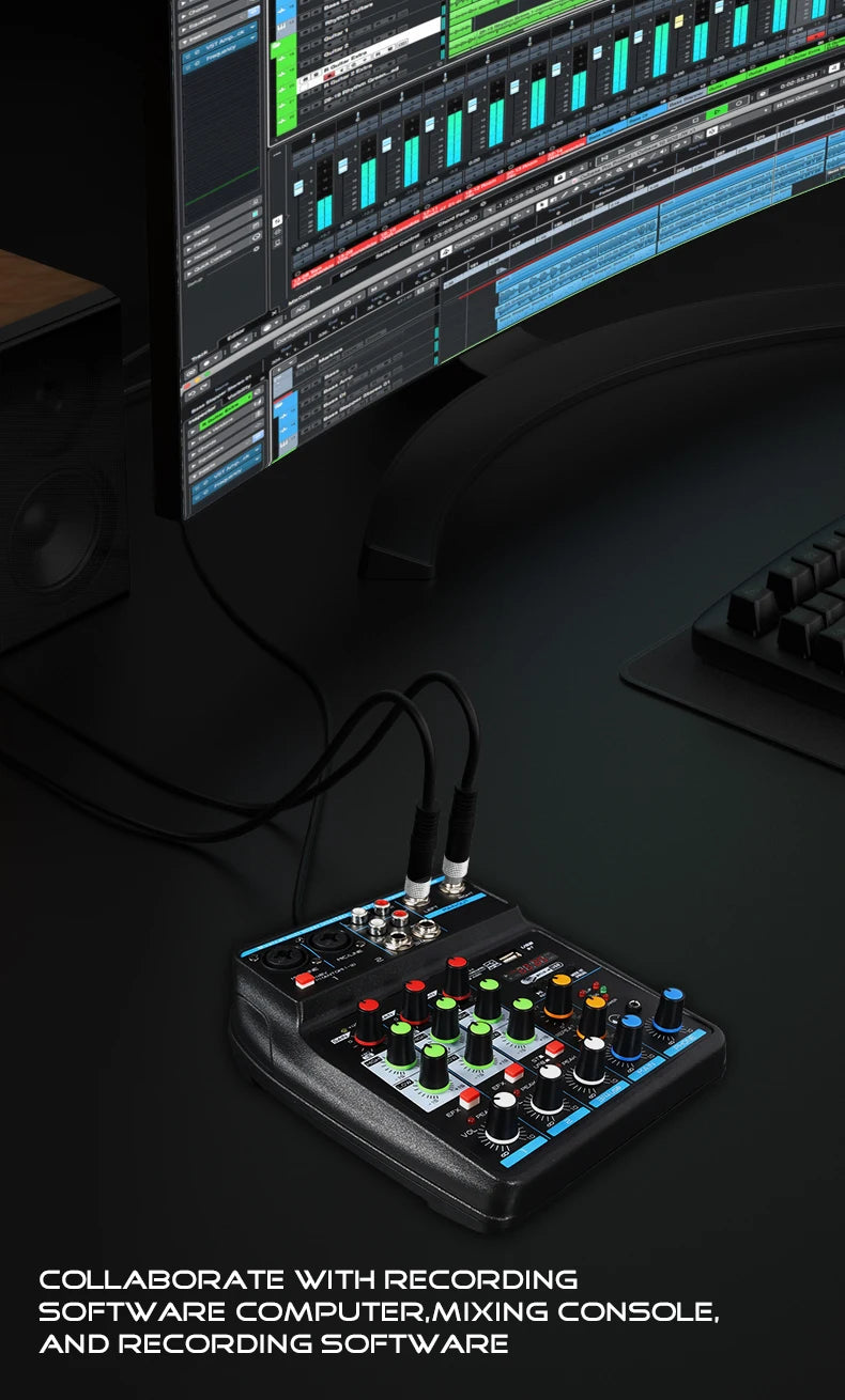 4 Channel DJ Audio Mixer With Bluetooth USB And 48V Phantom Power