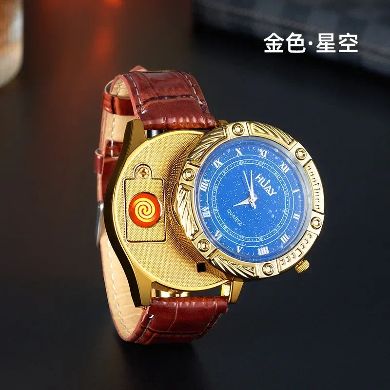 Rechargeable Metal Creative Watch Lighter Cool Trend Tungsten Filament Cigarette Lighter Men's Gift Cigarette Accessories