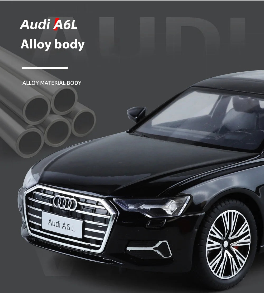 1:24 Audi A6 Alloy Diecast Vehicles Model Car Miniature Metal Sound Light Ornaments Gifts Collections Hobby Decoration Christmas