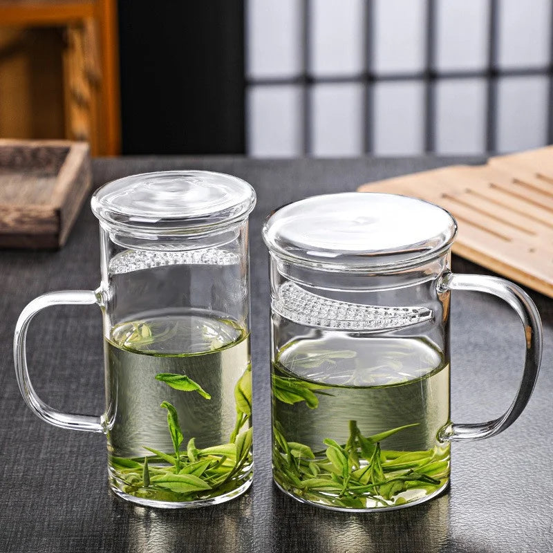 300/400/450ml Heat-resistant Glass Green Tea Mug With Crescent Filter Cup Household Flower Puer Tea Maker Teacup