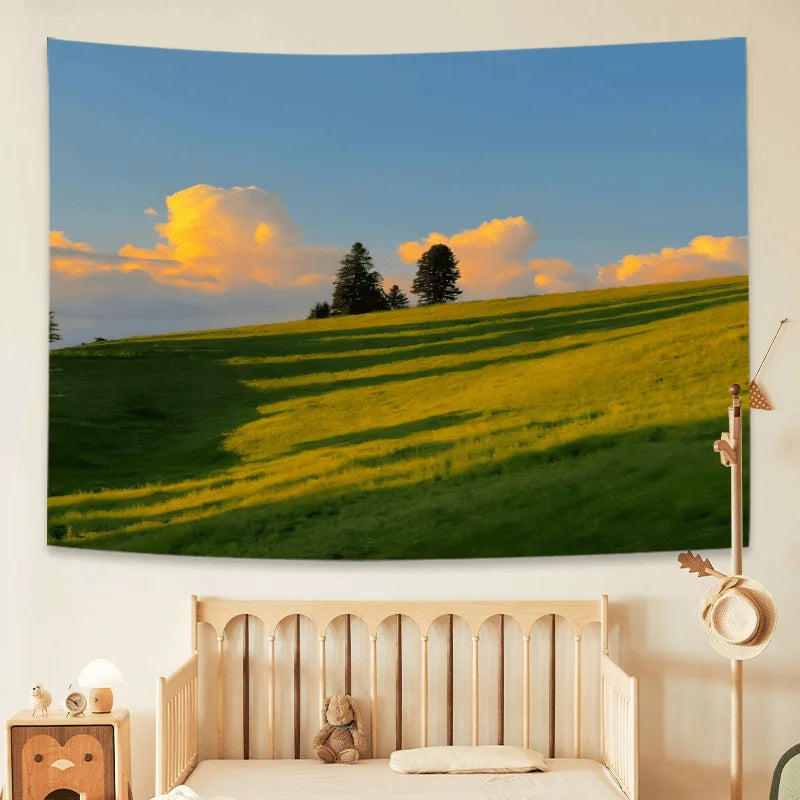 Pastoral Landscape Gradient Tapestry Clouds & Grass Living Room Sofa Dining Room Decor Natural Room Wall Hanging