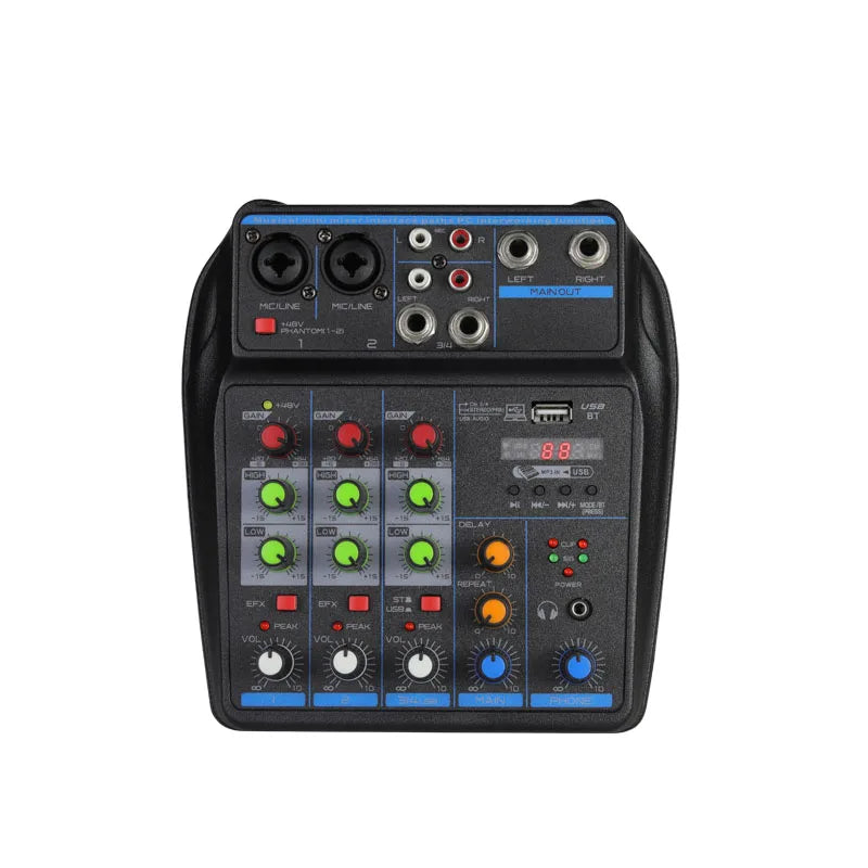 4 Channel DJ Audio Mixer With Bluetooth USB And 48V Phantom Power