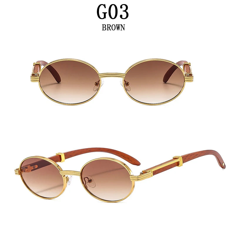 Oval Wooden Frame Sunglasses With UV400 Protection