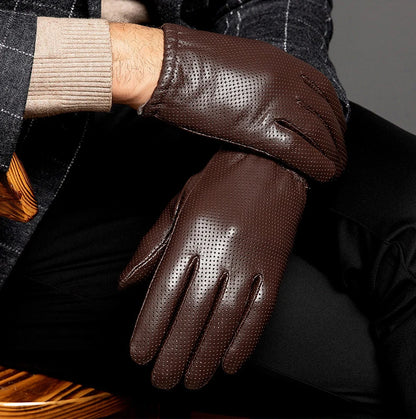 Sheepskin men's winter Business Real Leather Gloves male Durable Full Finger Touch Screen Black Gloves Riding Motorcycle Gloves