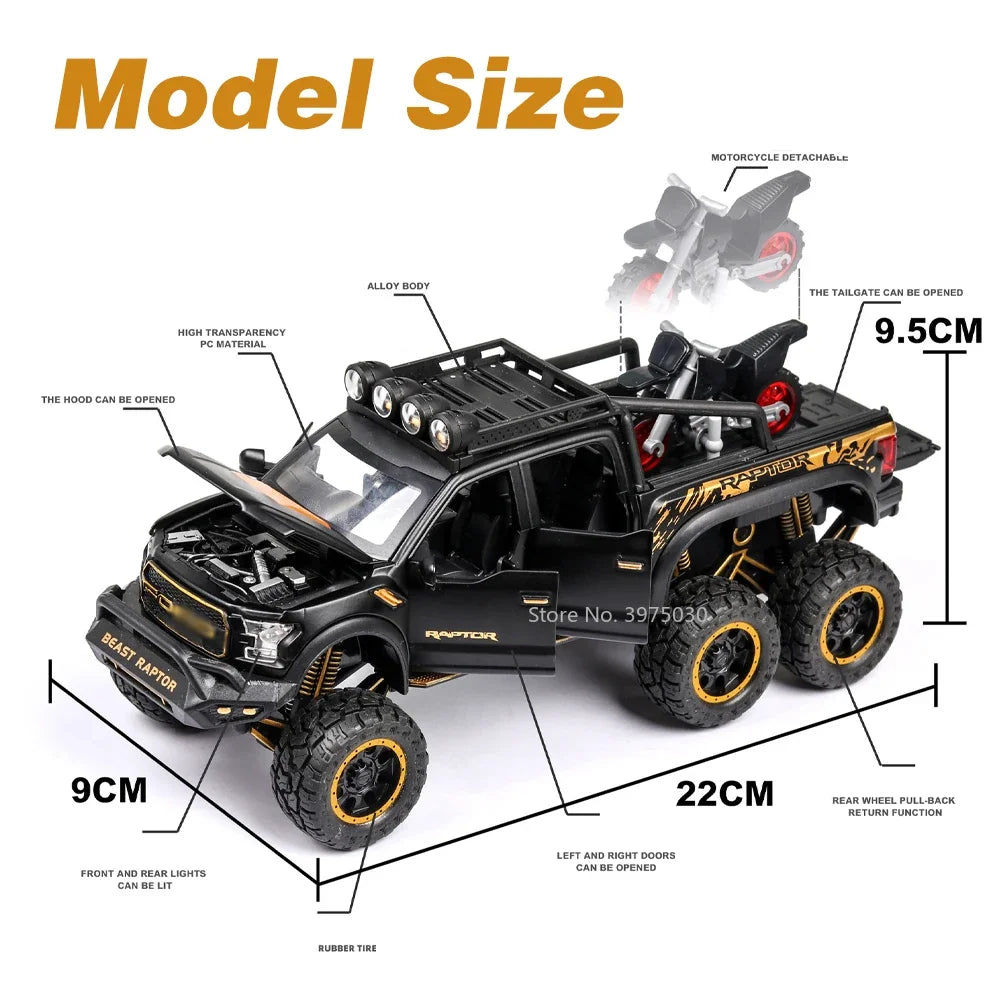 1/28 Raptor F150/G63 Pickup Big Wheels Car Model Toy Alloy Diecast Metal Monster Truck Car Off-road Vehicle Collection