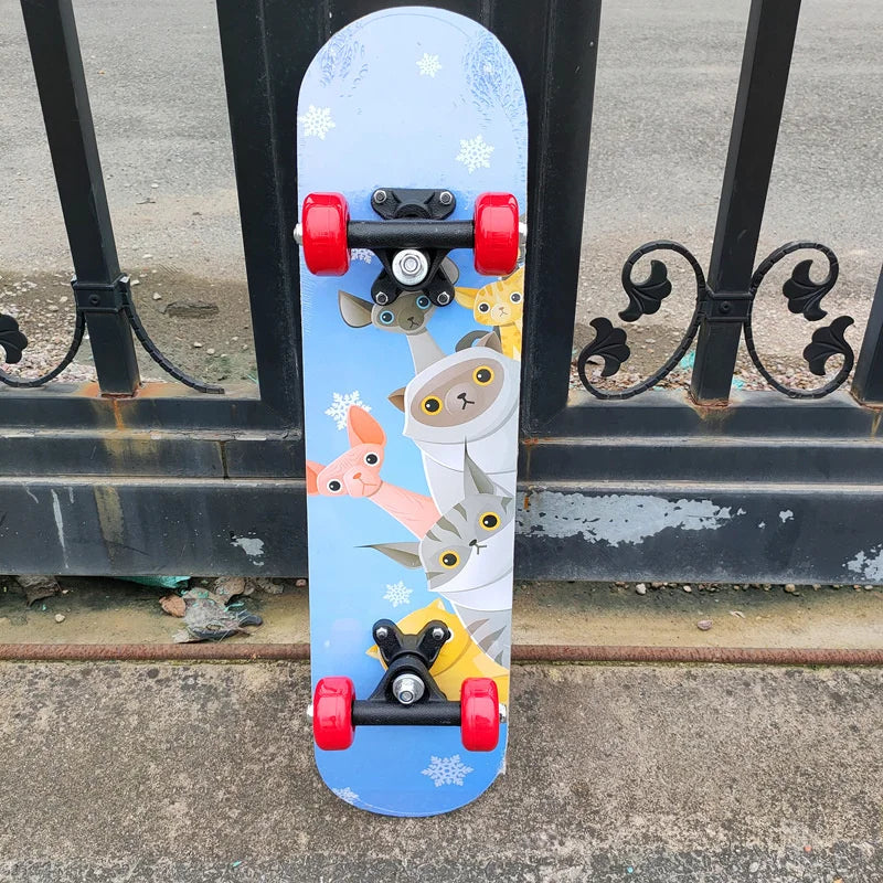 Cartoon Four-wheel Skateboard  Beginner Skateboards Maple Wood Deck Skate Board Outdoor Double Rocker Skateboard